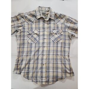 VTG 80's Levi's Western Shirt Mens Large Plaid Pearl Snap Button Down Cowboy